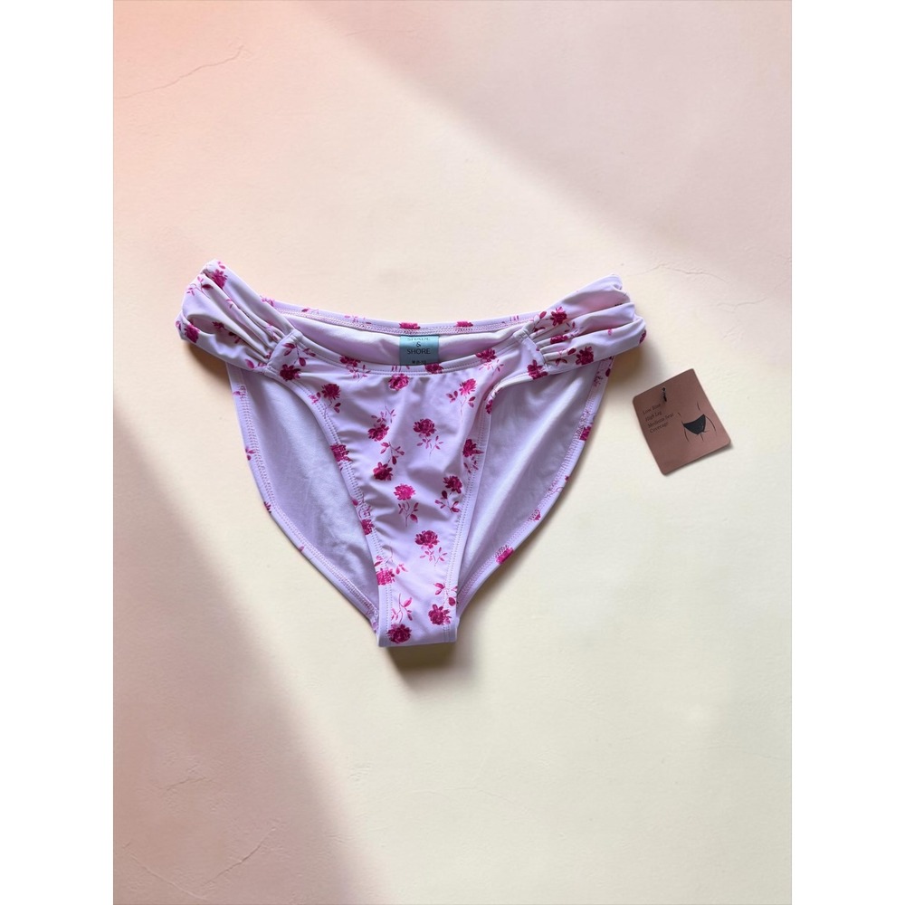 Shade & Shore Pink Floral Low Rise High Leg Bikini Bottom Medium 8-10 NWT